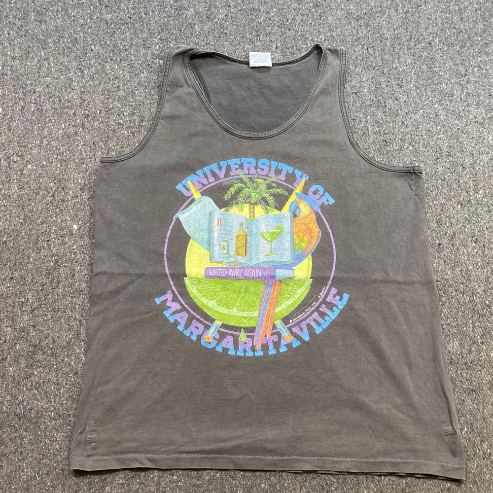 Caribbean Soul University of Margaritaville Tank Sz XL Mens Black 90s Parrot